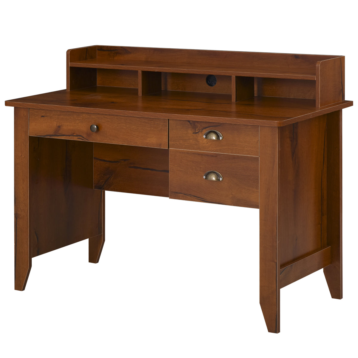 Computer Desk with Hutch, Drawers and Cable Management, Brown