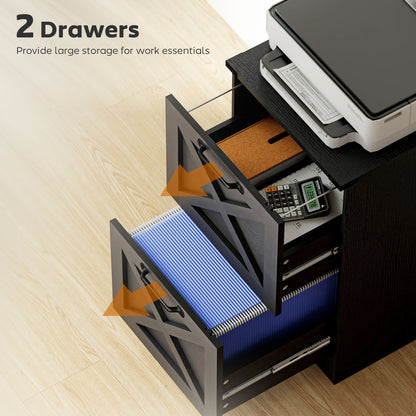 2 Drawer File Cabinet with Silent Slides, Vertical Farmhouse Filing Cabinet Fits Letter/A4 Size Home Office, Black
