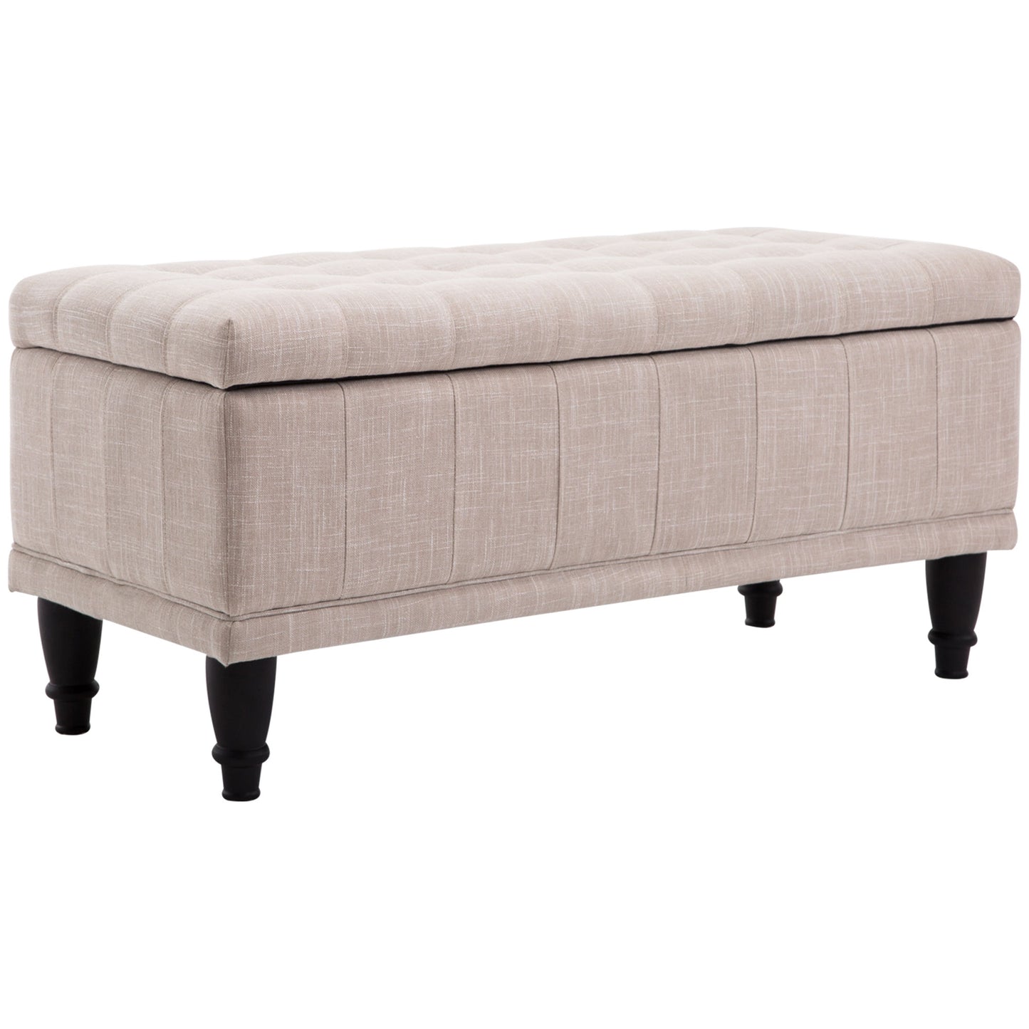 Linen Fabric Storage Bench with Soft Close Lid, Beige