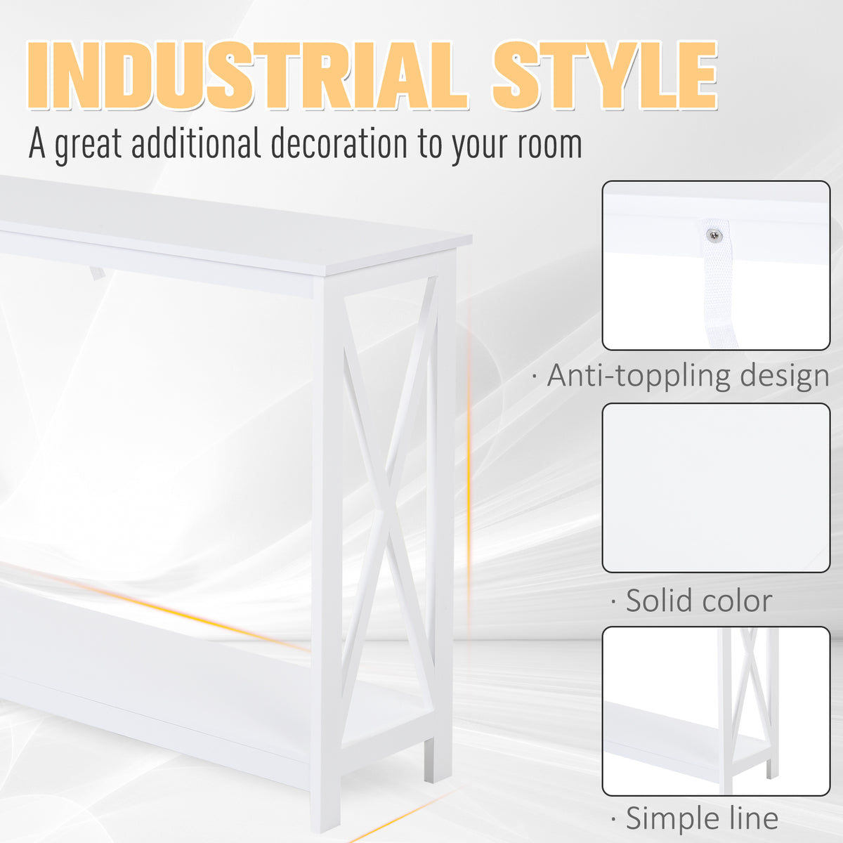 40 Inch X-Design Console Table with Storage Shelf, White - view 6
