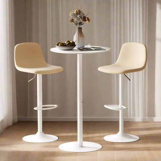 Round Bar Table with Steel Frame for 2 People, Indoor/Outdoor Use, White