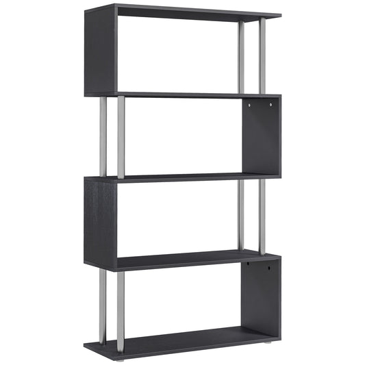5-Tier Geometric S-Shaped Bookcase, Black