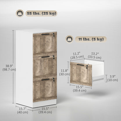 3 Drawer Filing Cabinet, Farmhouse File Cabinet with Lock, Adjustable Hanging Rails for A4 Letter Size Files, White