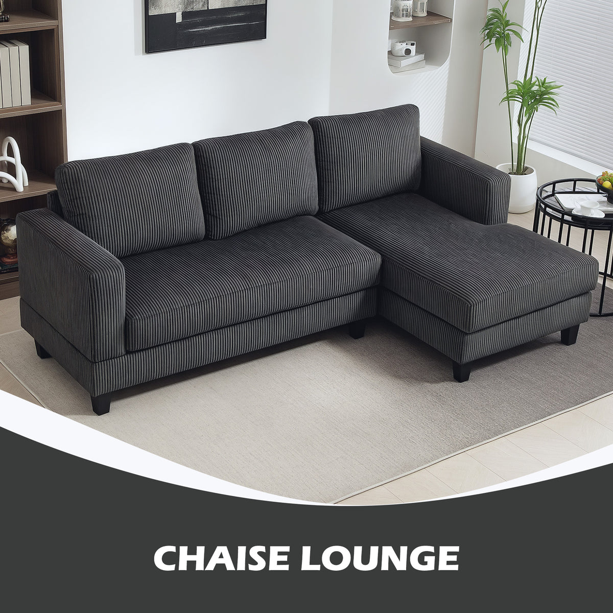L-Shaped Sofa with Chaise Lounge, Grey