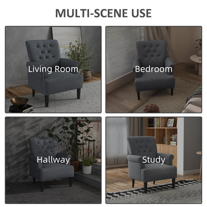 Fabric Accent Chair with Wood Legs and Rolled Arms, Gray