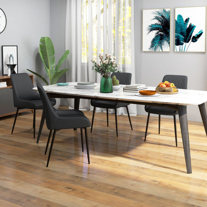 PU Leather Dining Chairs with Diamond Tufting and Metal Legs, Black (Set of 4)