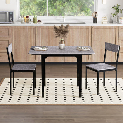 3-Piece Drop Leaf Dining Set with Table and 2 Chairs - Light Gray