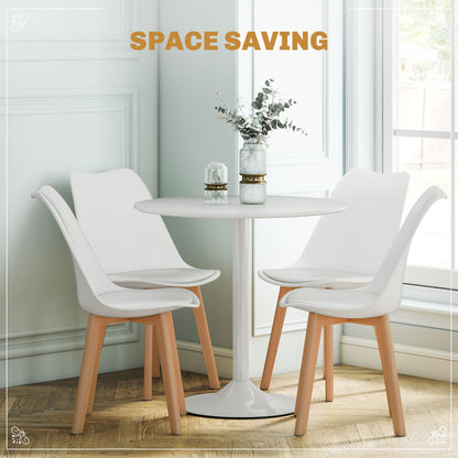 Round Dining Table Set with 4 Padded Chairs and Pedestal Base, White