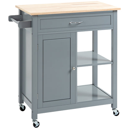 Rolling Kitchen Island Cart with Wood Top and Drawer, Grey