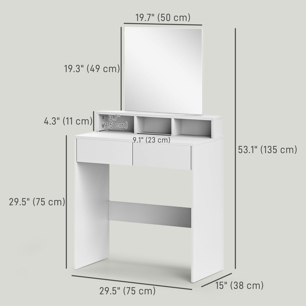 Makeup Vanity Desk with Mirror and Storage, White