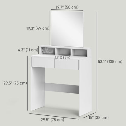 Makeup Vanity Desk with Mirror and Storage, White