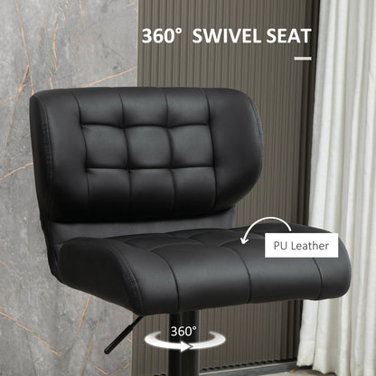 Adjustable Height Swivel Bar Stools with Tufted PU Leather, Black (Set of 2)