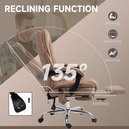 Heated Massage Office Chair with Reclining Function and Footrest, Brown