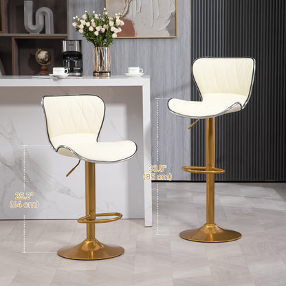 Adjustable Swivel Bar Stools with PU Leather Upholstery, Cream White (Set of 2)