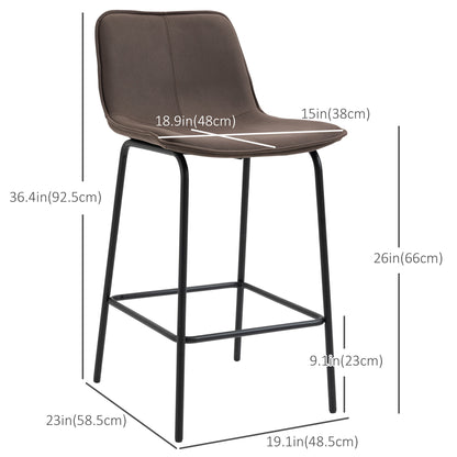 Counter-Height Bar Stools with Upholstered Seat and Metal Legs, Coffee (Set of 2)