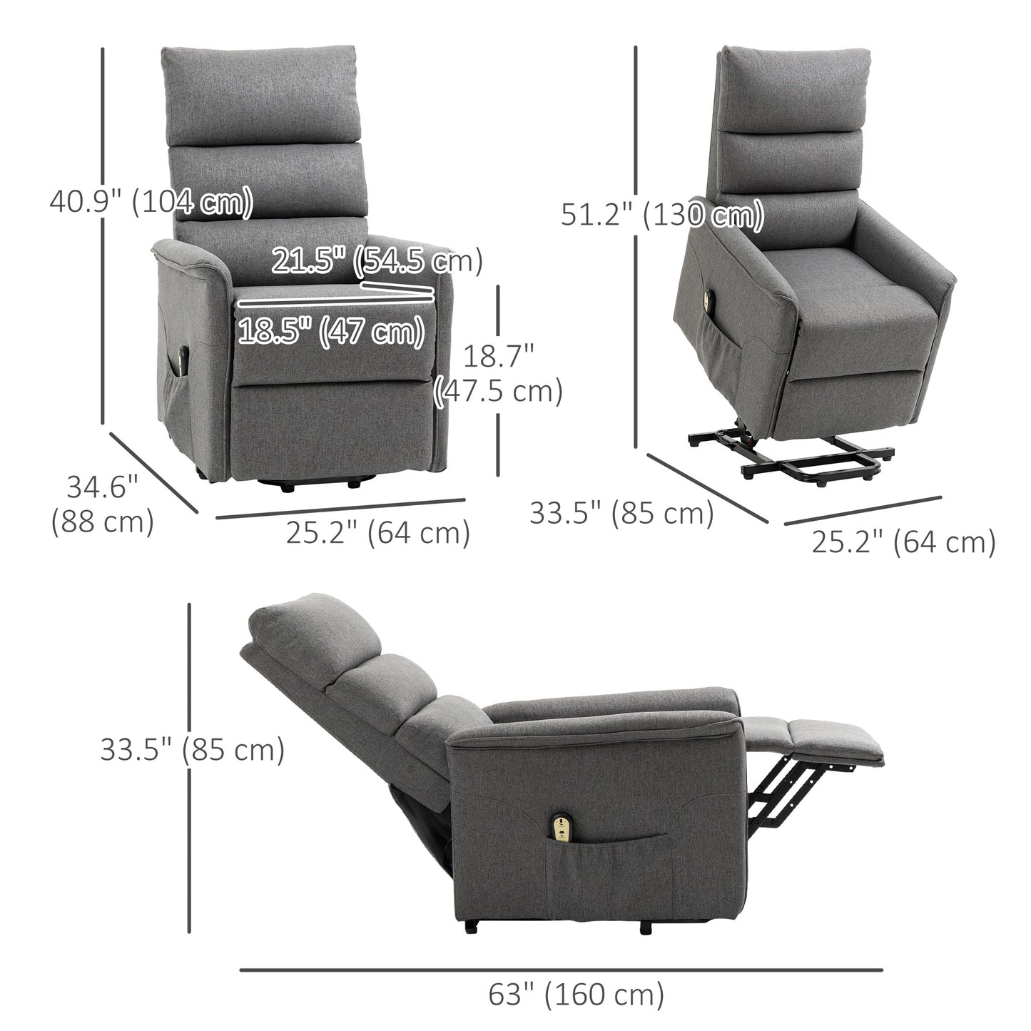 Power Lift Recliner Chair with Remote Control, Dark Grey
