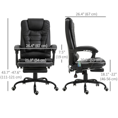 7-Point Vibrating Massage Office Chair with Footrest and Reclining Back, Black