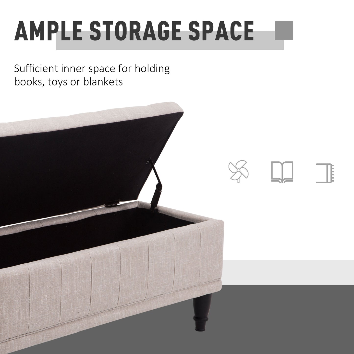 Linen Fabric Storage Bench with Soft Close Lid, Beige