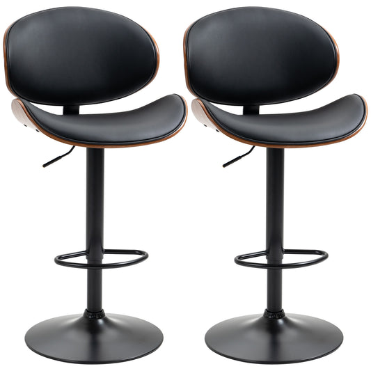 Adjustable Swivel Bar Stools with PU Leather Upholstery and Footrest, Black (Set of 2)