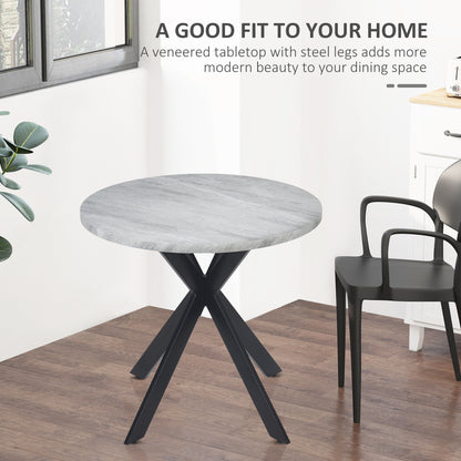 29" Round Dining Table with Steel Cross Legs, Gray