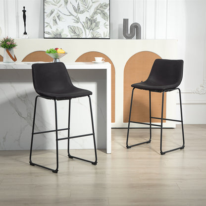 Counter-Height Bar Stools with PU Leather Upholstery and Footrest, Dark Brown (Set of 2)