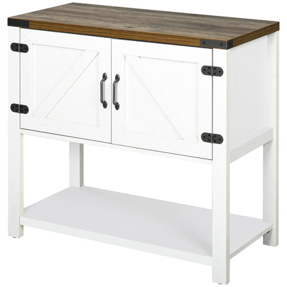 35" Farmhouse Storage Cabinet with Barn Doors and Bottom Shelf, White