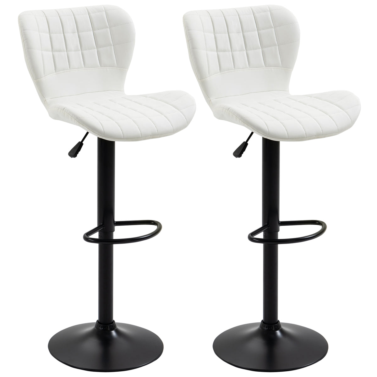Adjustable Swivel Bar Stools with PU Leather Upholstery and Footrest, White (Set of 2)