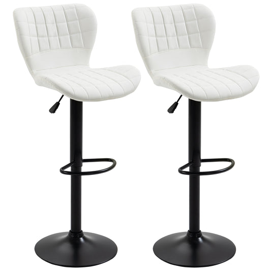 Adjustable Swivel Bar Stools with PU Leather Upholstery and Footrest, White (Set of 2)