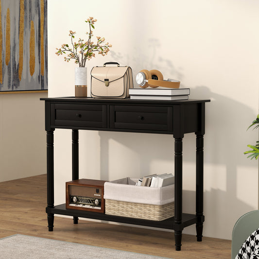 36" Console Table with Classic Turned Legs and Storage, Black