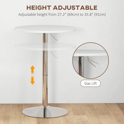 Adjustable Height Bar Table with 360° Swivel Top for 2 People, White