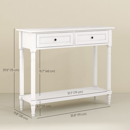 36" Console Table with Classic Turned Legs and Storage, White