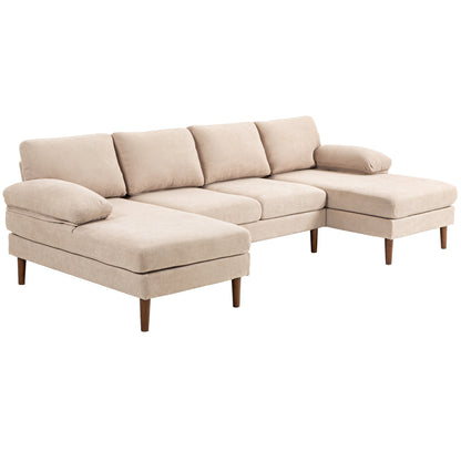 U-Shaped Sectional Sofa with Double Chaise Lounge, Beige