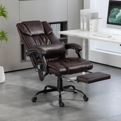 6-Point Massage Office Chair with Adjustable Height and Retractable Footrest, Brown