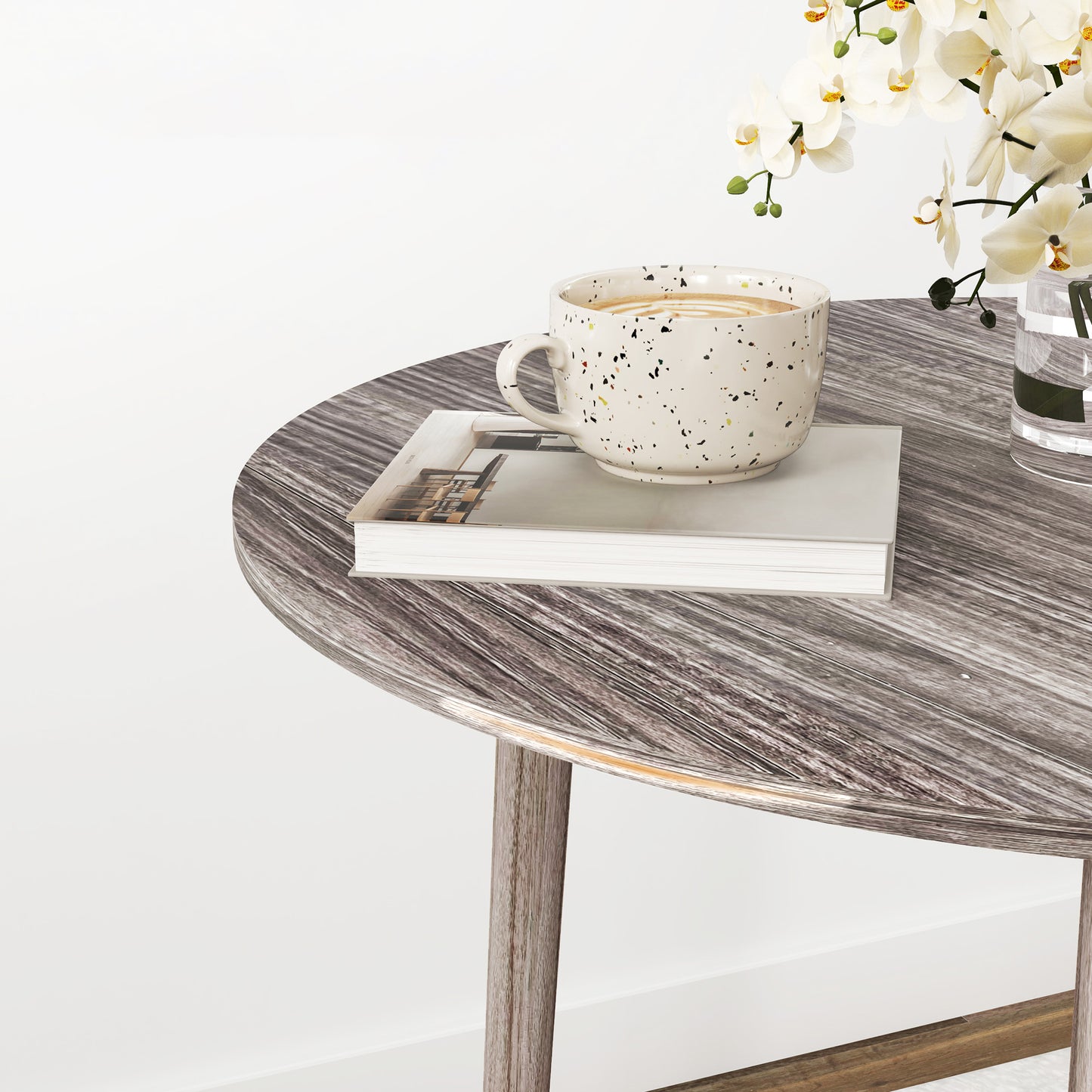 Grey Round Folding Kitchen Table with Drop Leaf