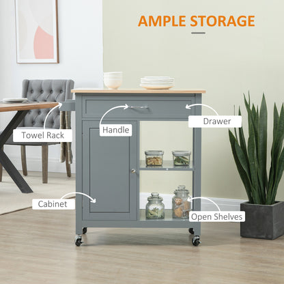 Rolling Kitchen Island Cart with Wood Top and Drawer, Grey