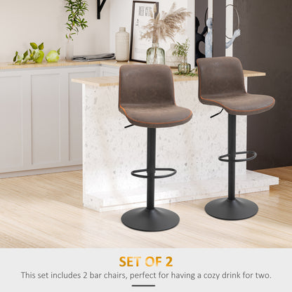 Adjustable Swivel Bar Stools with PU Leather Upholstery and Footrest, Brown (Set of 2)