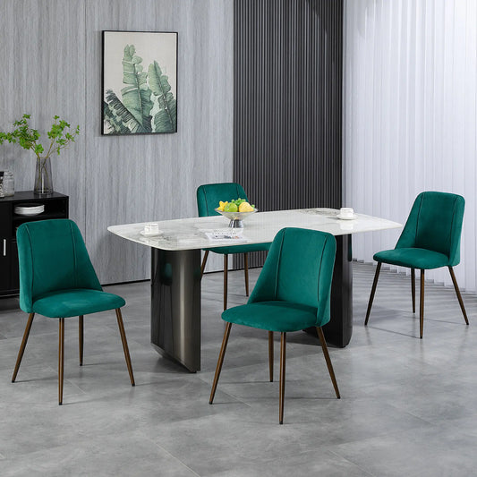 Velvet Accent Dining Chairs with Wood Grain Steel Legs, Green (Set of 4)