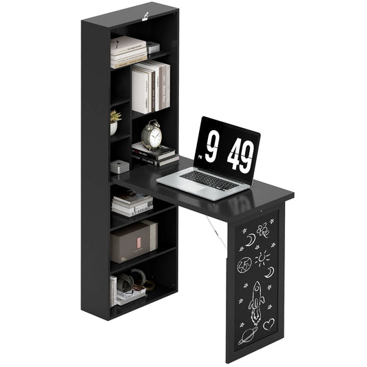 Wall-Mounted Fold-Out Office Desk with Blackboard, Black