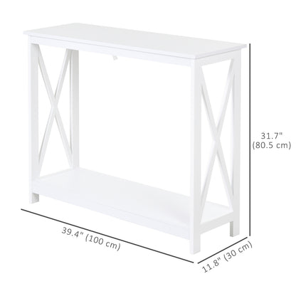40 Inch X-Design Console Table with Storage Shelf, White - view 2