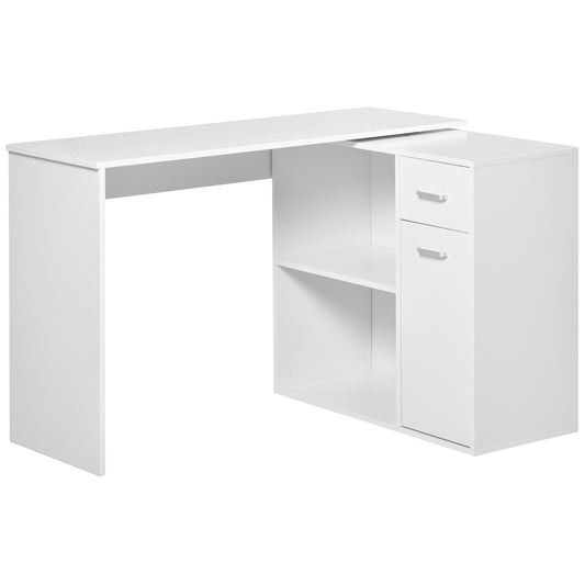 46" Rotating Corner Desk with Storage Cabinet and Shelves, White