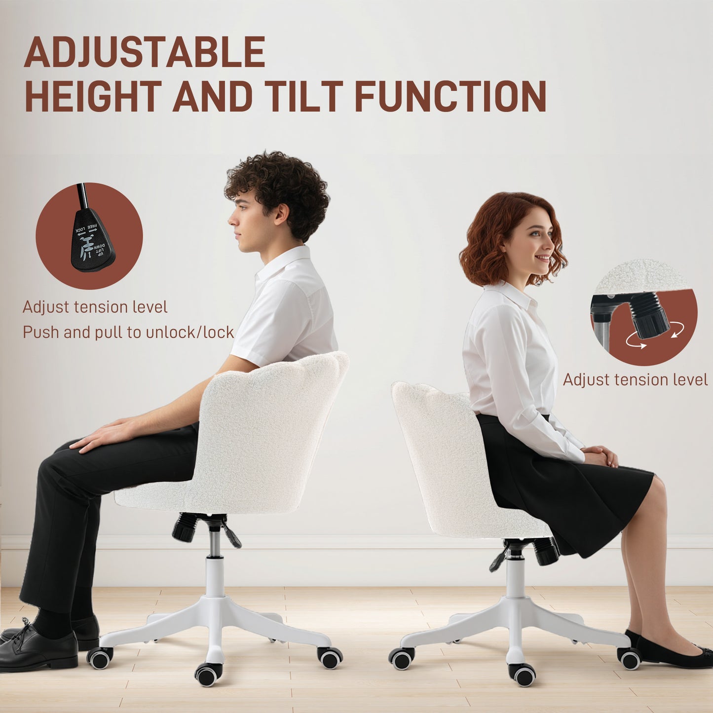 Adjustable Office Chair with Armrests, Cream White