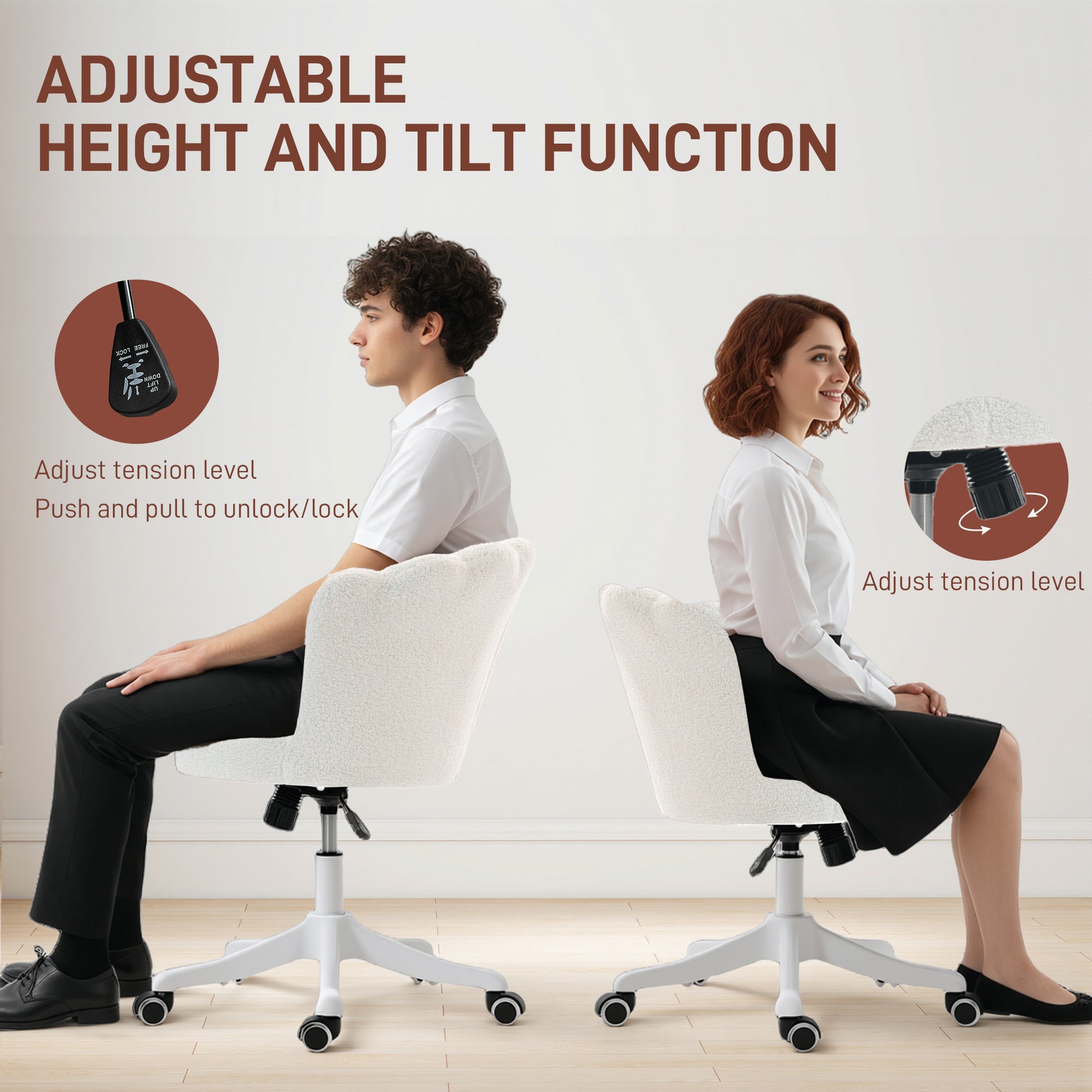 Adjustable Office Chair with Armrests, Cream White