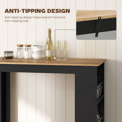 Round Drop-Leaf Dining Table with Storage Shelf, White and Natural Wood