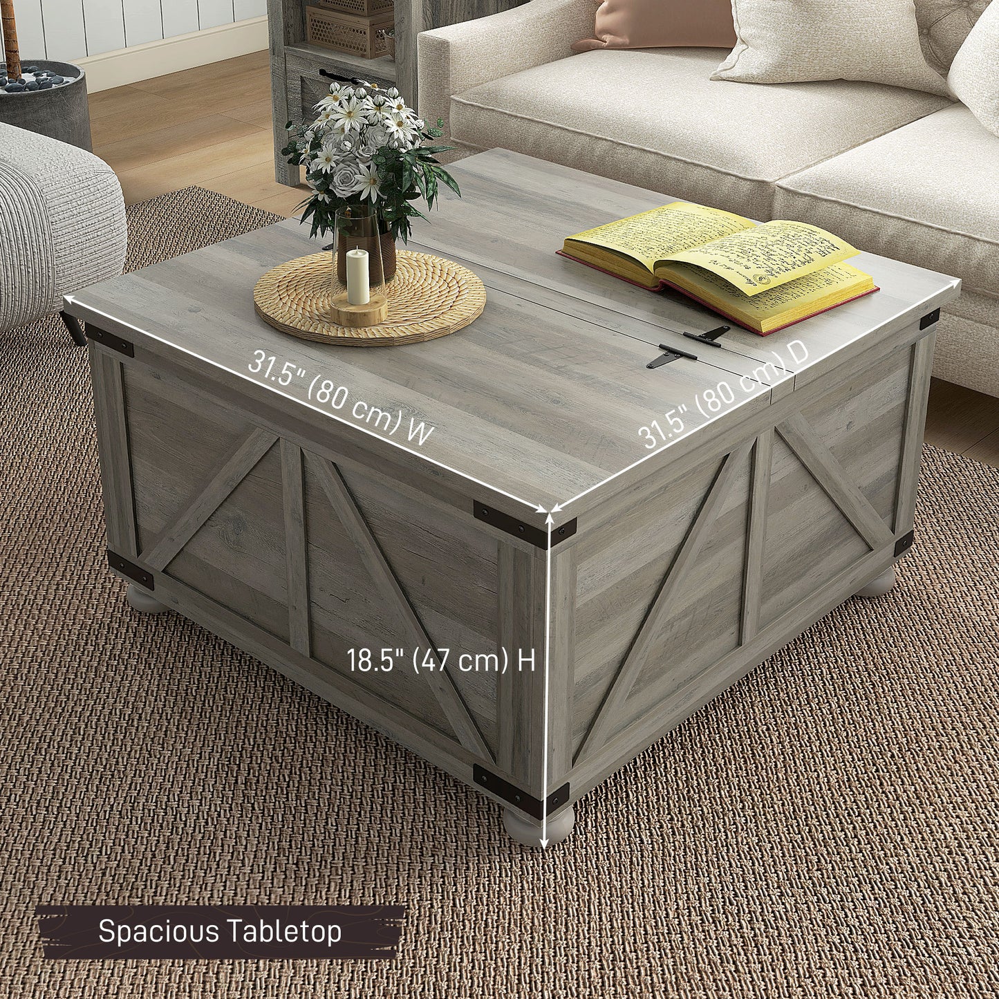 Extendable Lift-Top Coffee Table with Storage, Grey