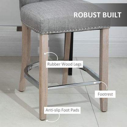 Upholstered Counter Stools with Button Tufted Back and Wood Legs, Gray (Set of 2)
