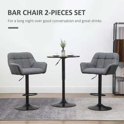 Adjustable Swivel Bar Stools with PU Leather Upholstery and Footrest, Grey (Set of 2)