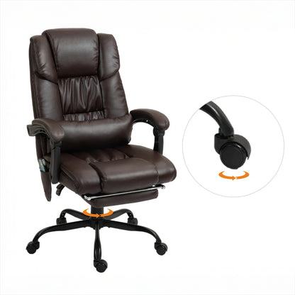 6-Point Massage Office Chair with Adjustable Height and Retractable Footrest, Brown