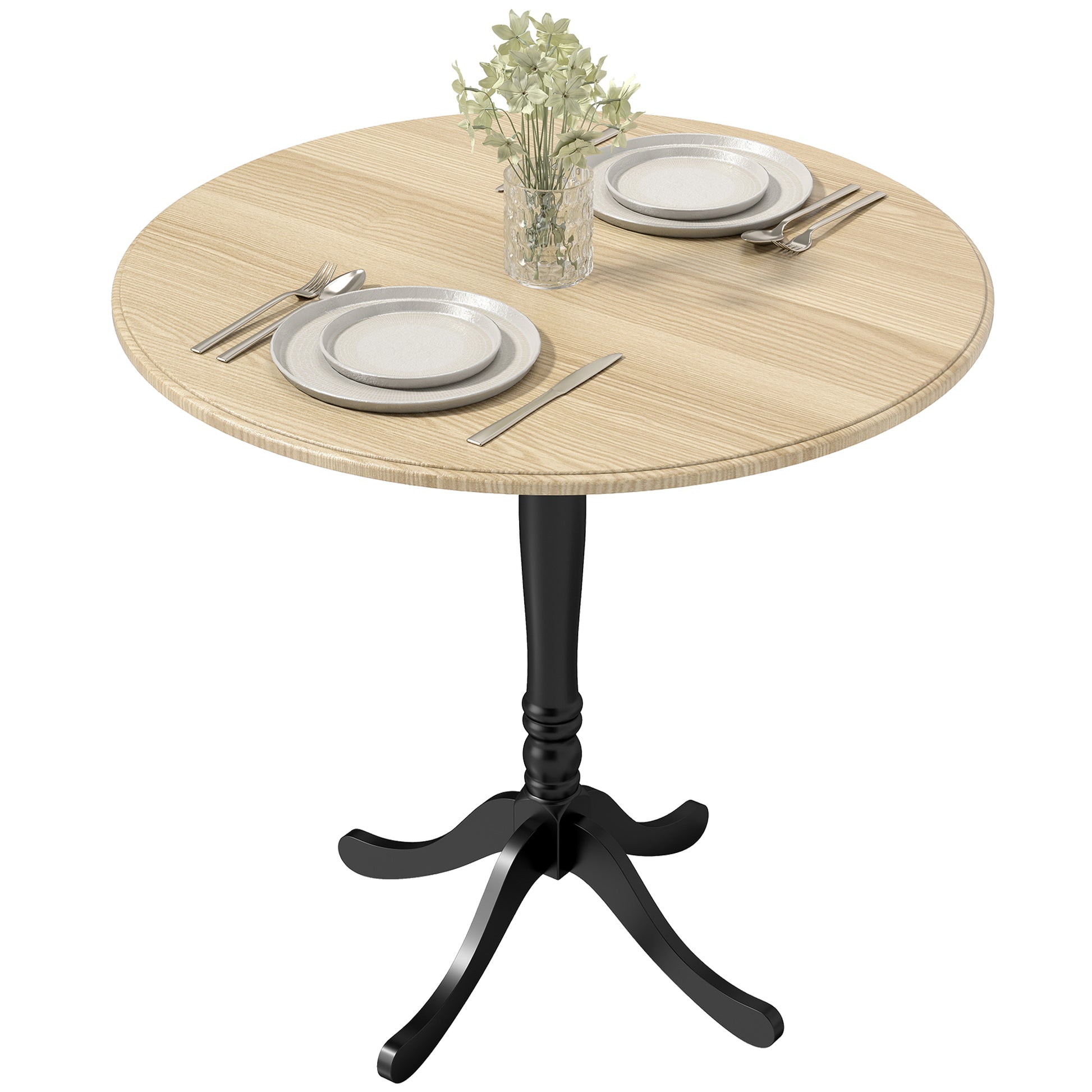 Round Dining Table with Wood Grain Finish, Natural Wood