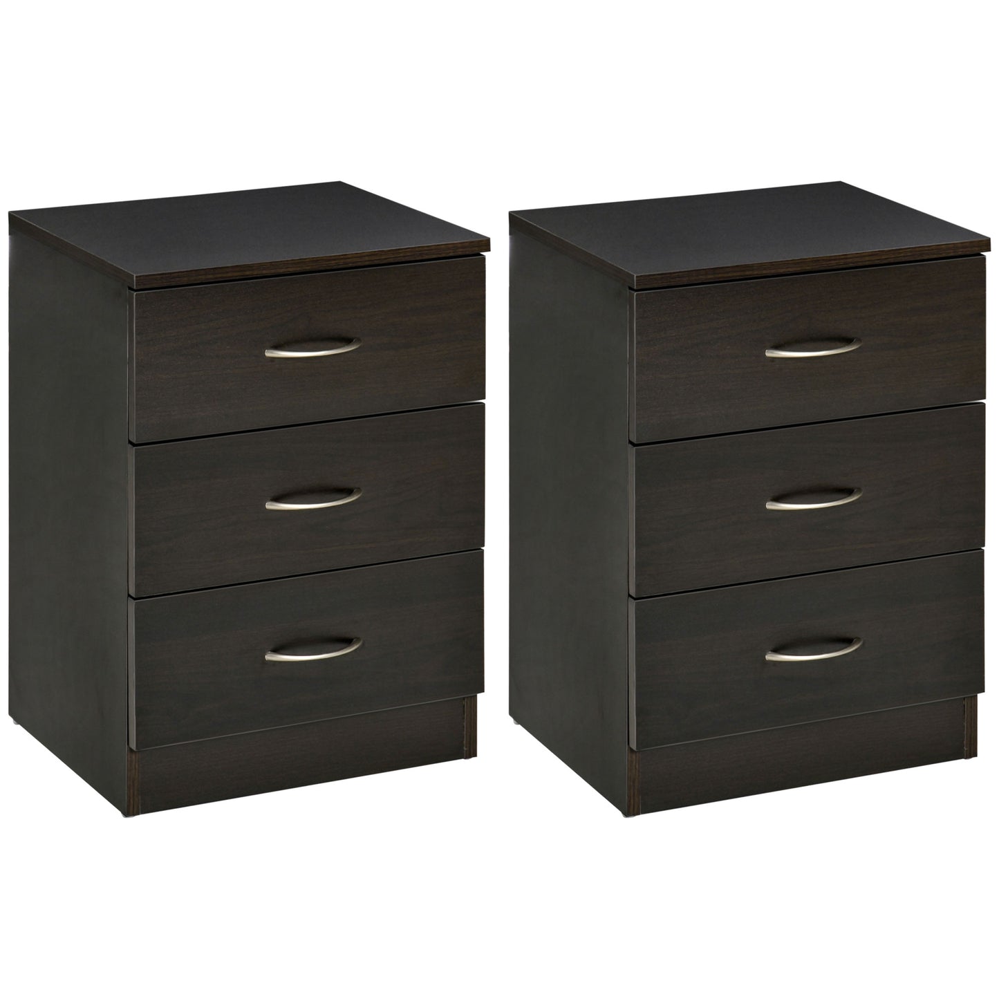 Modern 3-Drawer Nightstands with Anti-Tip Design, Dark Brown (Set of 2)