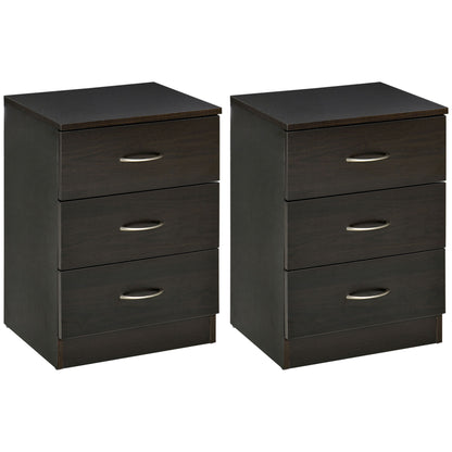 Modern 3-Drawer Nightstands with Anti-Tip Design, Dark Brown (Set of 2)
